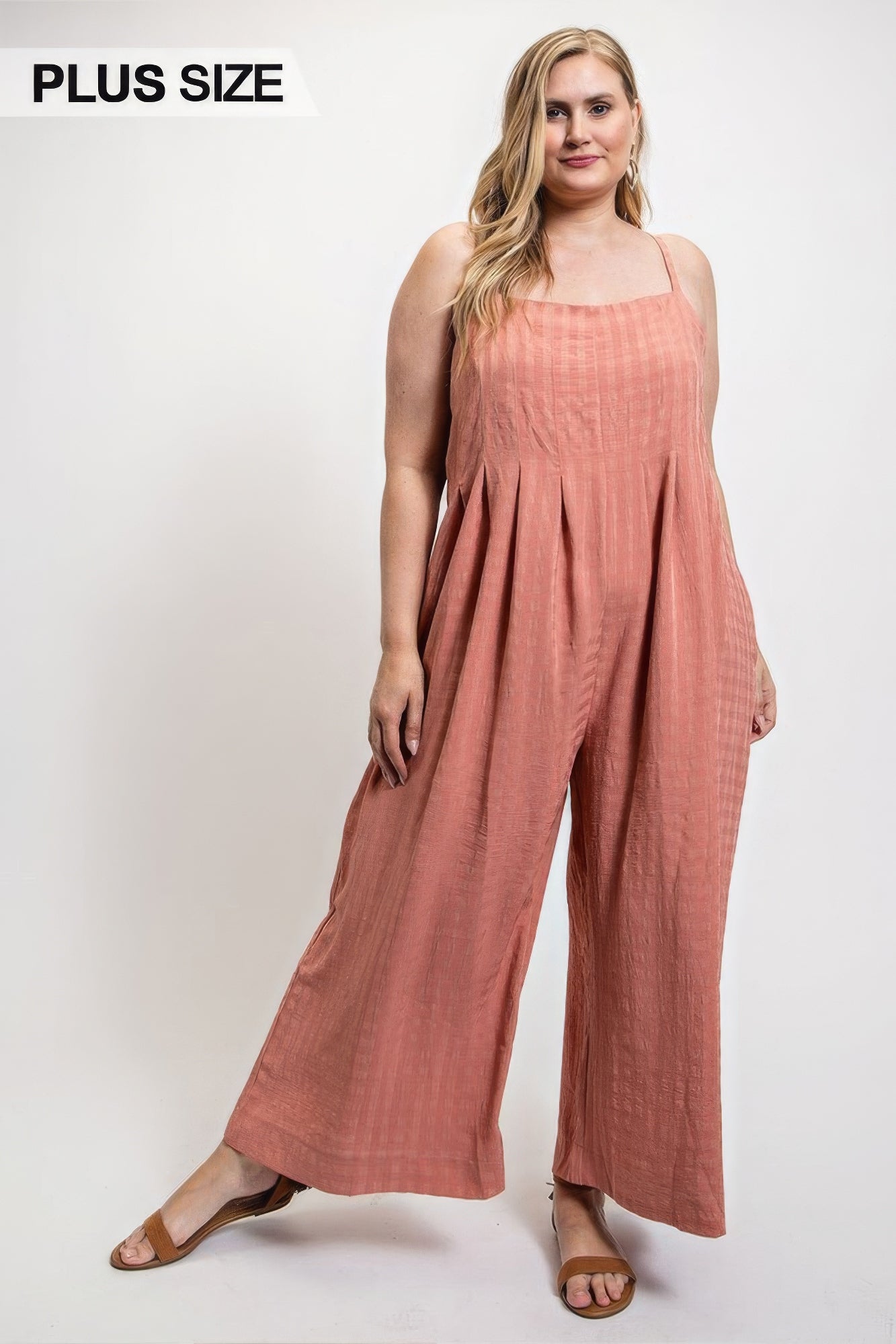 Texture Woven Sleeveless Jumpsuit With Side Button-Teresa&#39;s Fashionista LLC