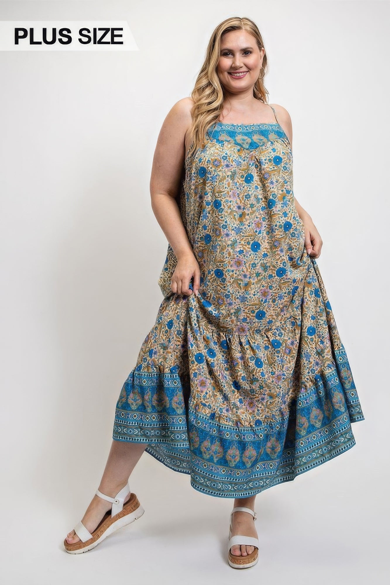 Floral And Aztec Print Drop Down Maxi Dress With Spaghetti Strap-Teresa&#39;s Fashionista LLC