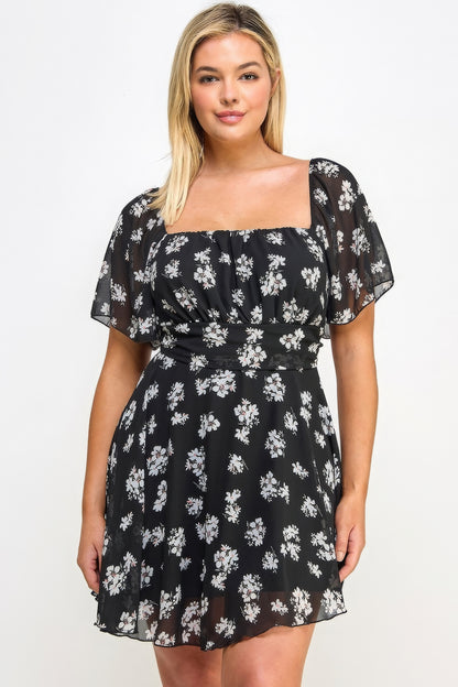 Plus Size Floral Chiffon Dress-Teresa&#39;s Fashionista LLC