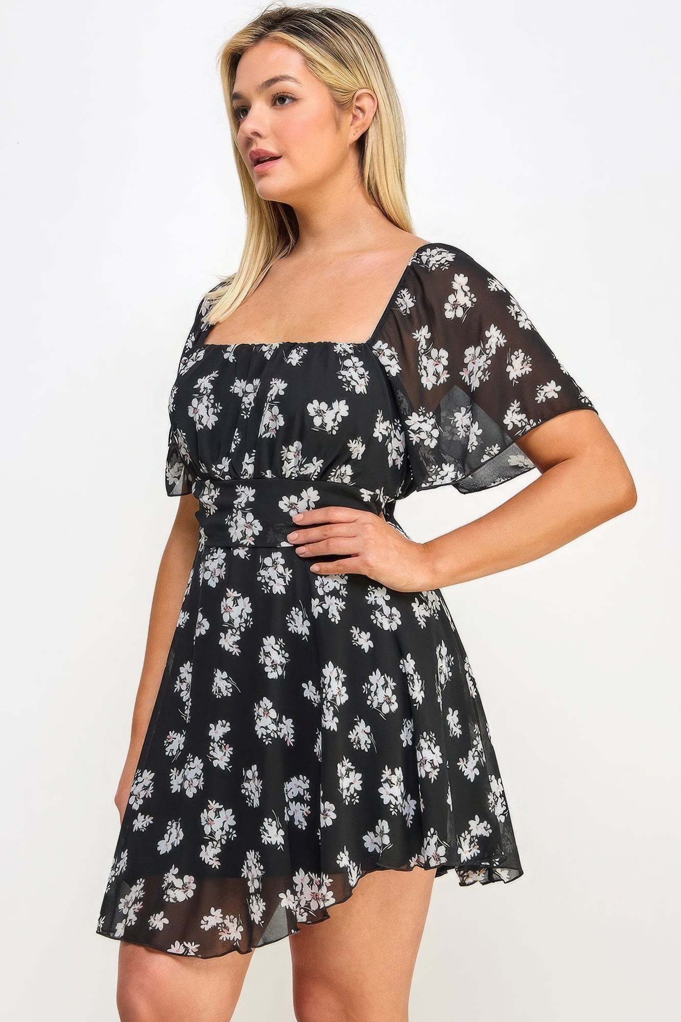 Plus Size Floral Chiffon Dress-Teresa&#39;s Fashionista LLC