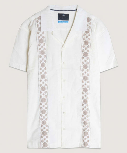 Embroidered Panels Camp Shirt-Teresa&#39;s Fashionista LLC