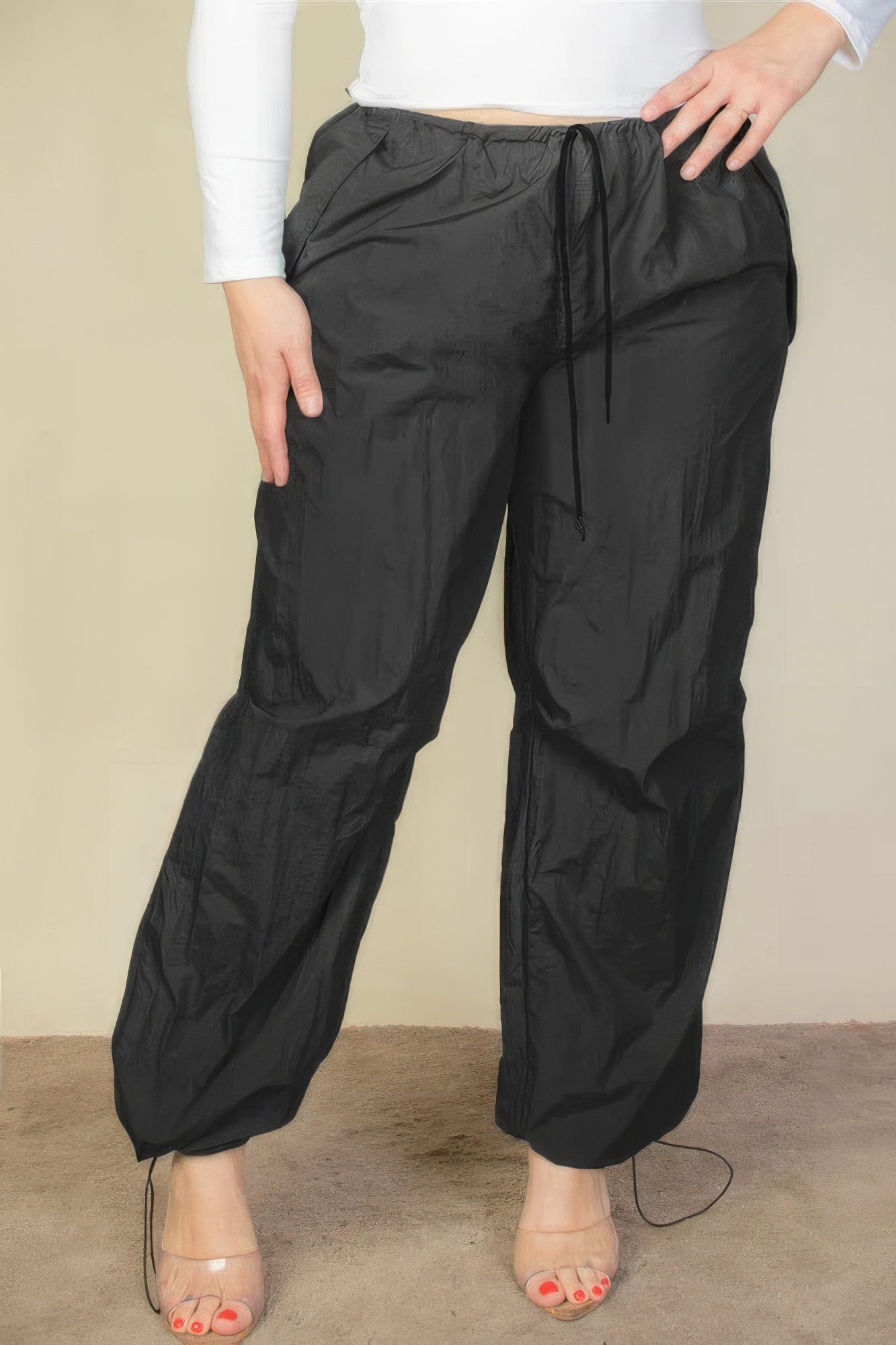 Plus Size Drawstring Waist Parachute Pants-Teresa&#39;s Fashionista LLC