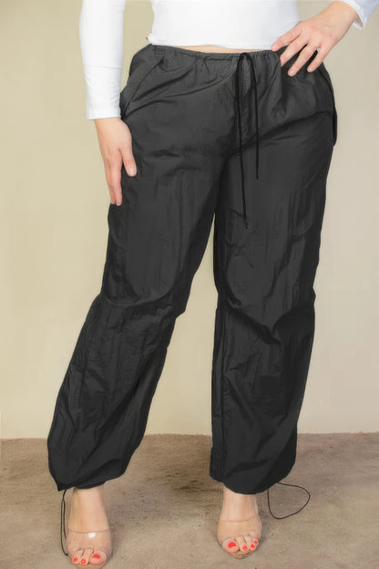 Plus Size Drawstring Waist Parachute Pants-Teresa&#39;s Fashionista LLC