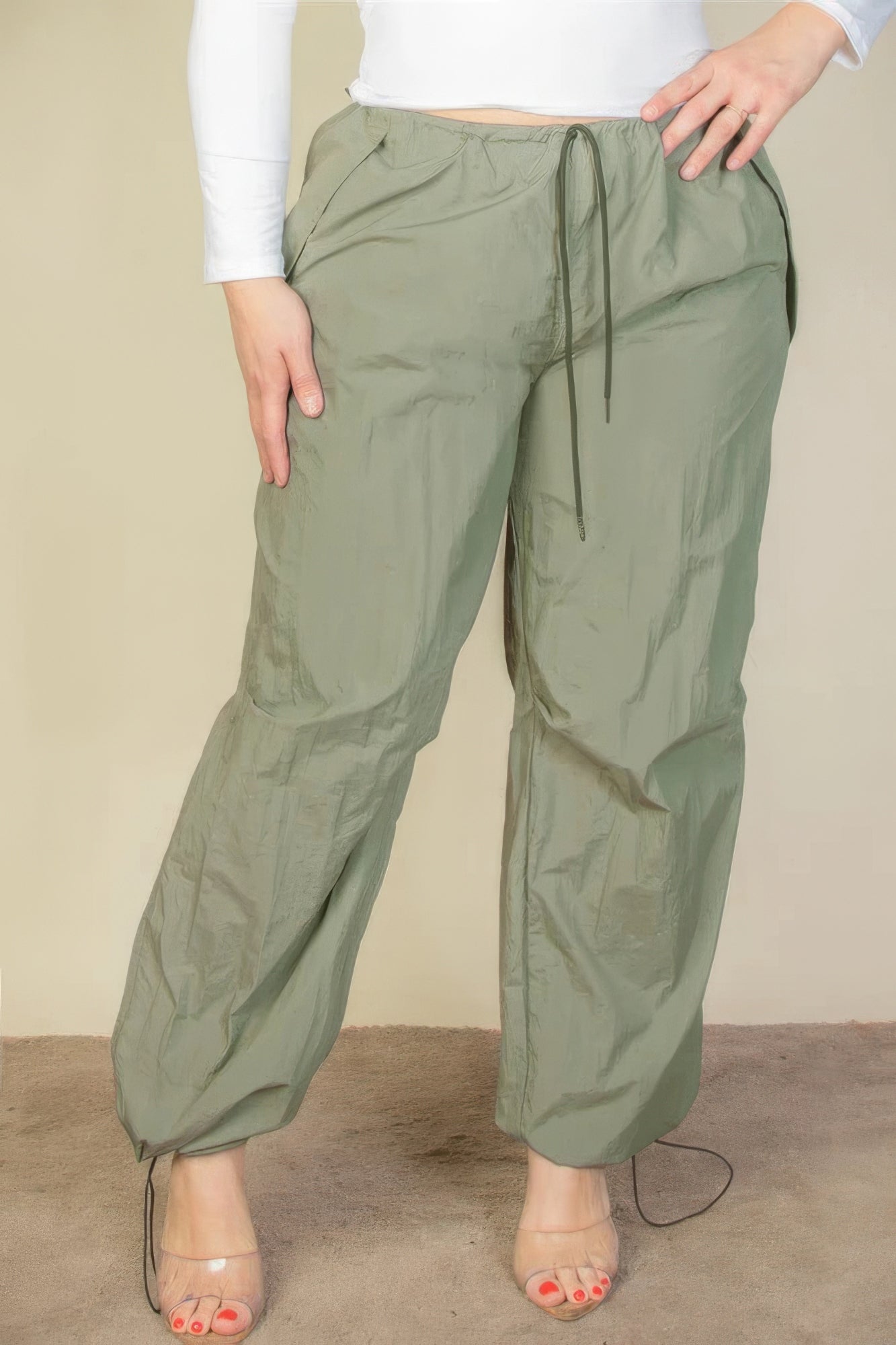 Plus Size Drawstring Waist Parachute Pants-Teresa&#39;s Fashionista LLC