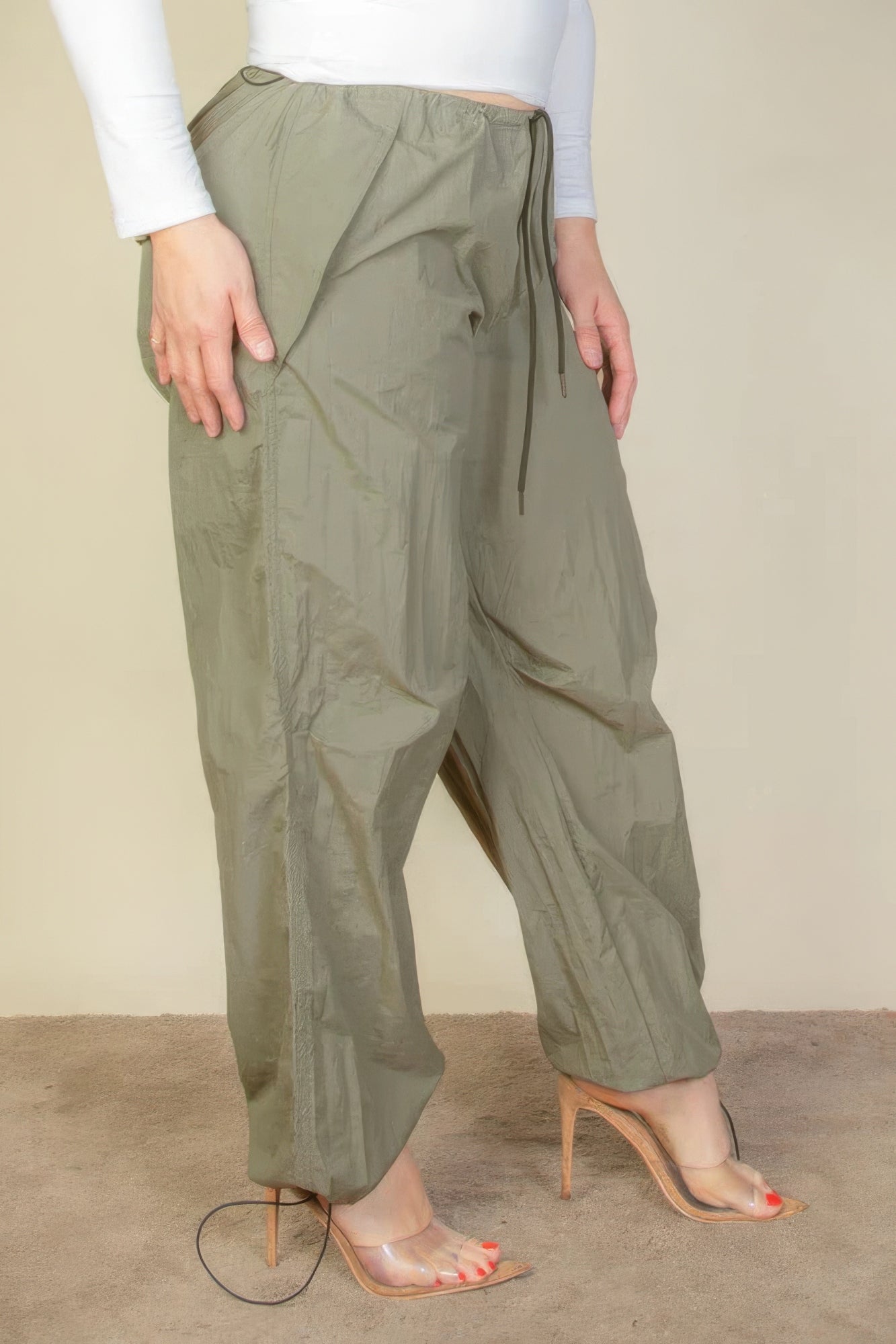 Plus Size Drawstring Waist Parachute Pants-Teresa&#39;s Fashionista LLC