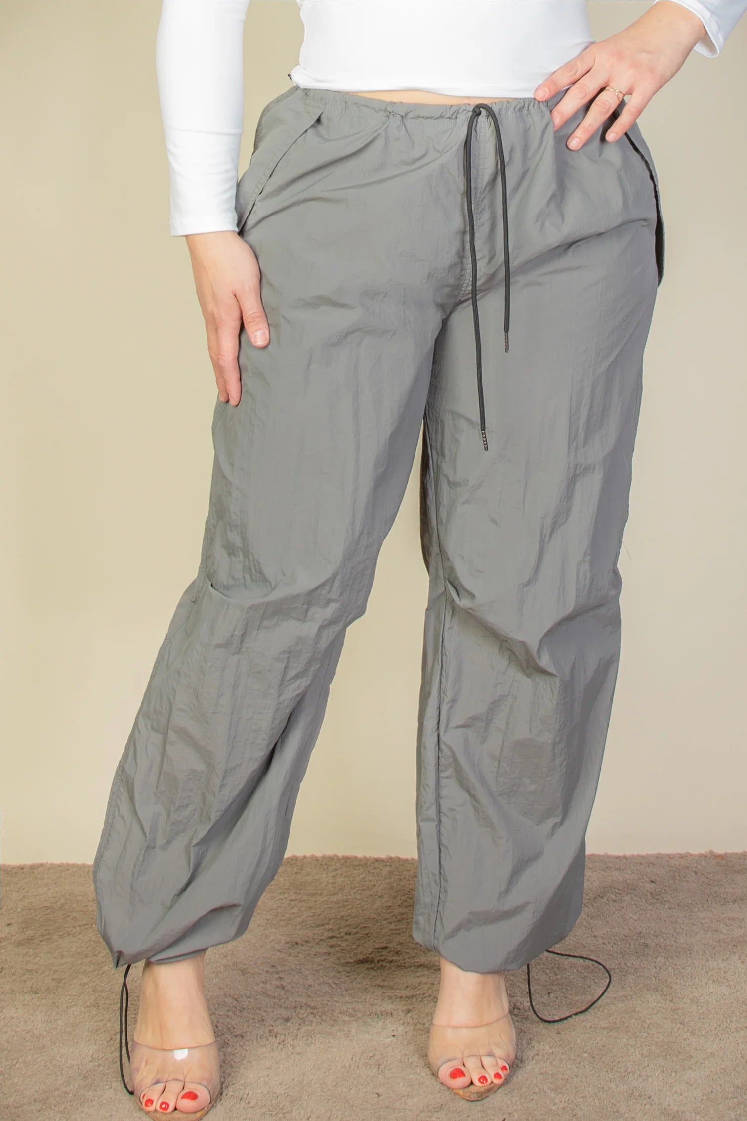 Plus Size Drawstring Waist Parachute Pants-Teresa&#39;s Fashionista LLC