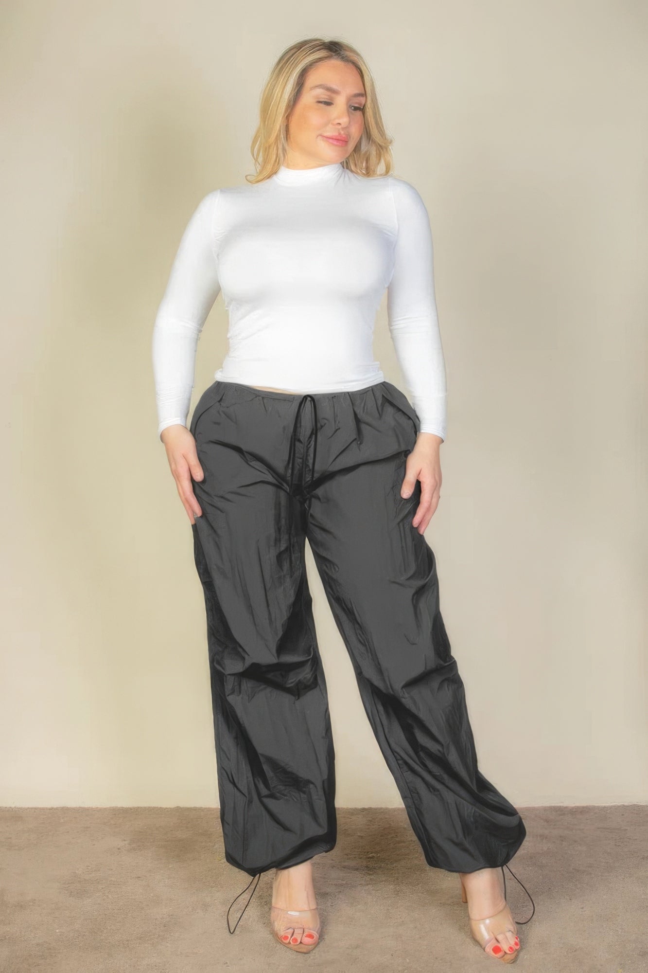 Plus Size Drawstring Waist Parachute Pants-Teresa&#39;s Fashionista LLC