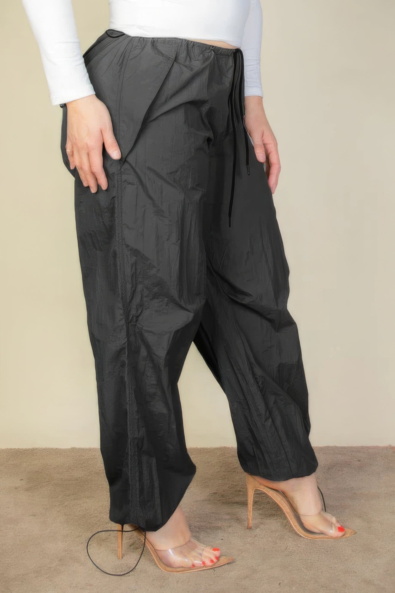 Plus Size Drawstring Waist Parachute Pants-Teresa&#39;s Fashionista LLC