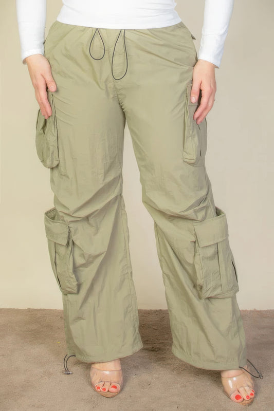 Plus Size Flap Pockets Drawstring Ruched Parachute Pants-Teresa&#39;s Fashionista LLC