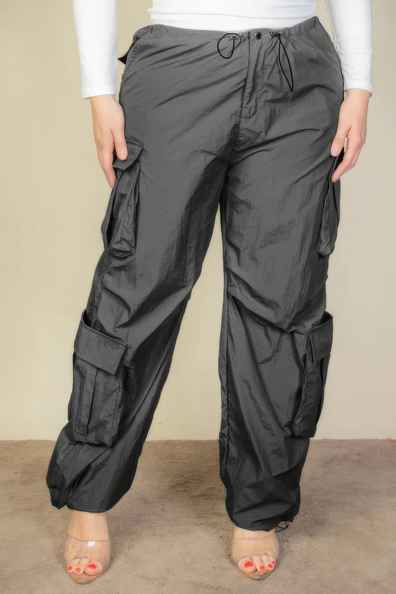 Plus Size Flap Pockets Drawstring Ruched Parachute Pants-Teresa&#39;s Fashionista LLC