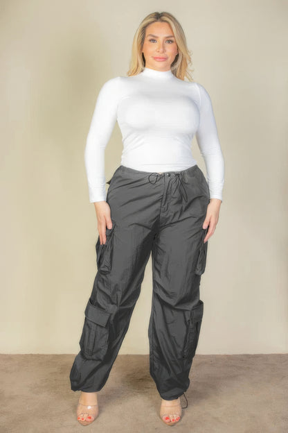 Plus Size Flap Pockets Drawstring Ruched Parachute Pants-Teresa&#39;s Fashionista LLC