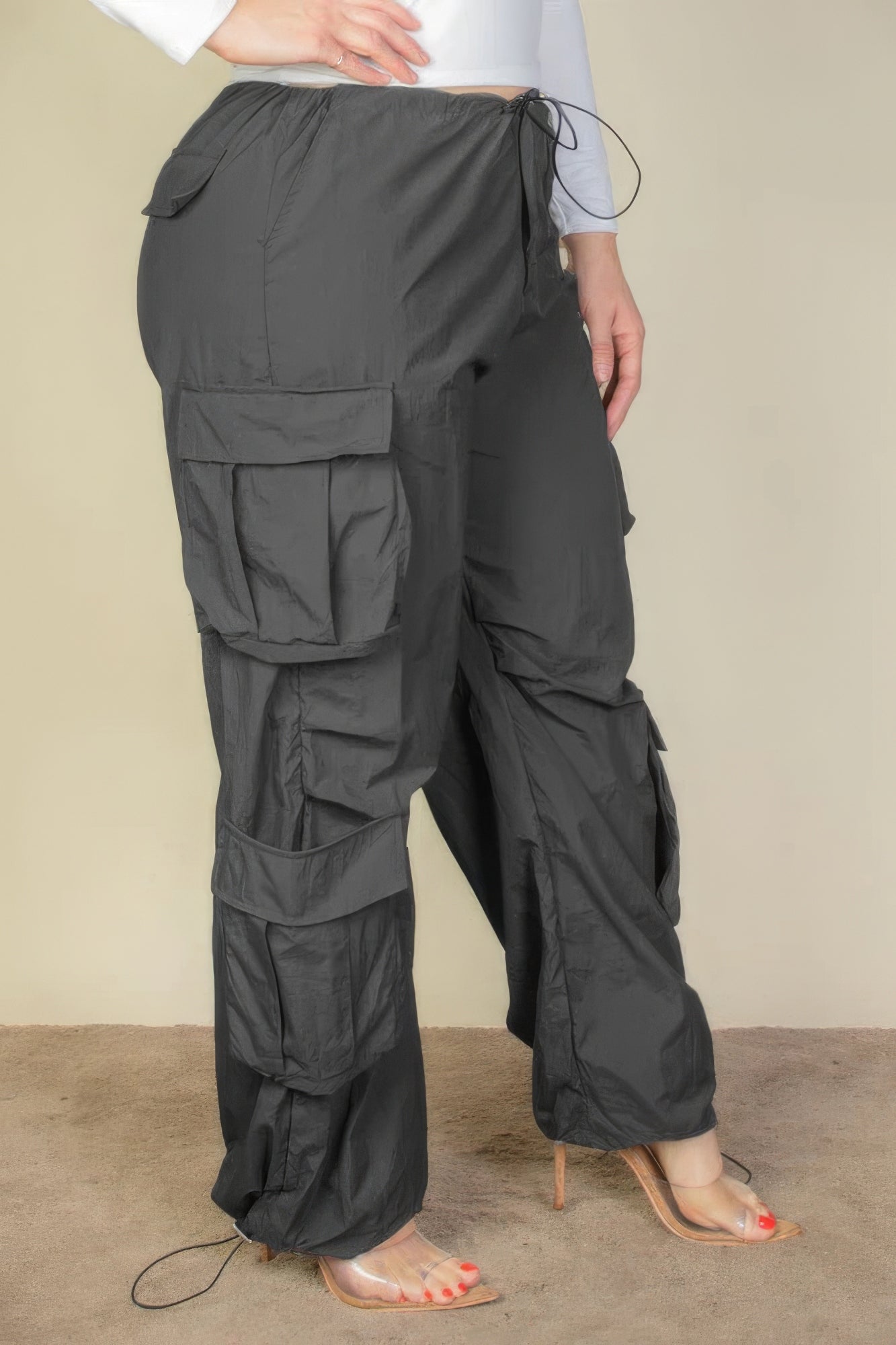 Plus Size Flap Pockets Drawstring Ruched Parachute Pants-Teresa&#39;s Fashionista LLC