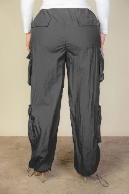 Plus Size Flap Pockets Drawstring Ruched Parachute Pants-Teresa&#39;s Fashionista LLC