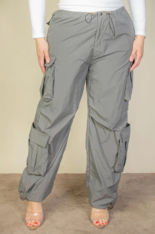 Plus Size Flap Pockets Drawstring Ruched Parachute Pants-Teresa&#39;s Fashionista LLC