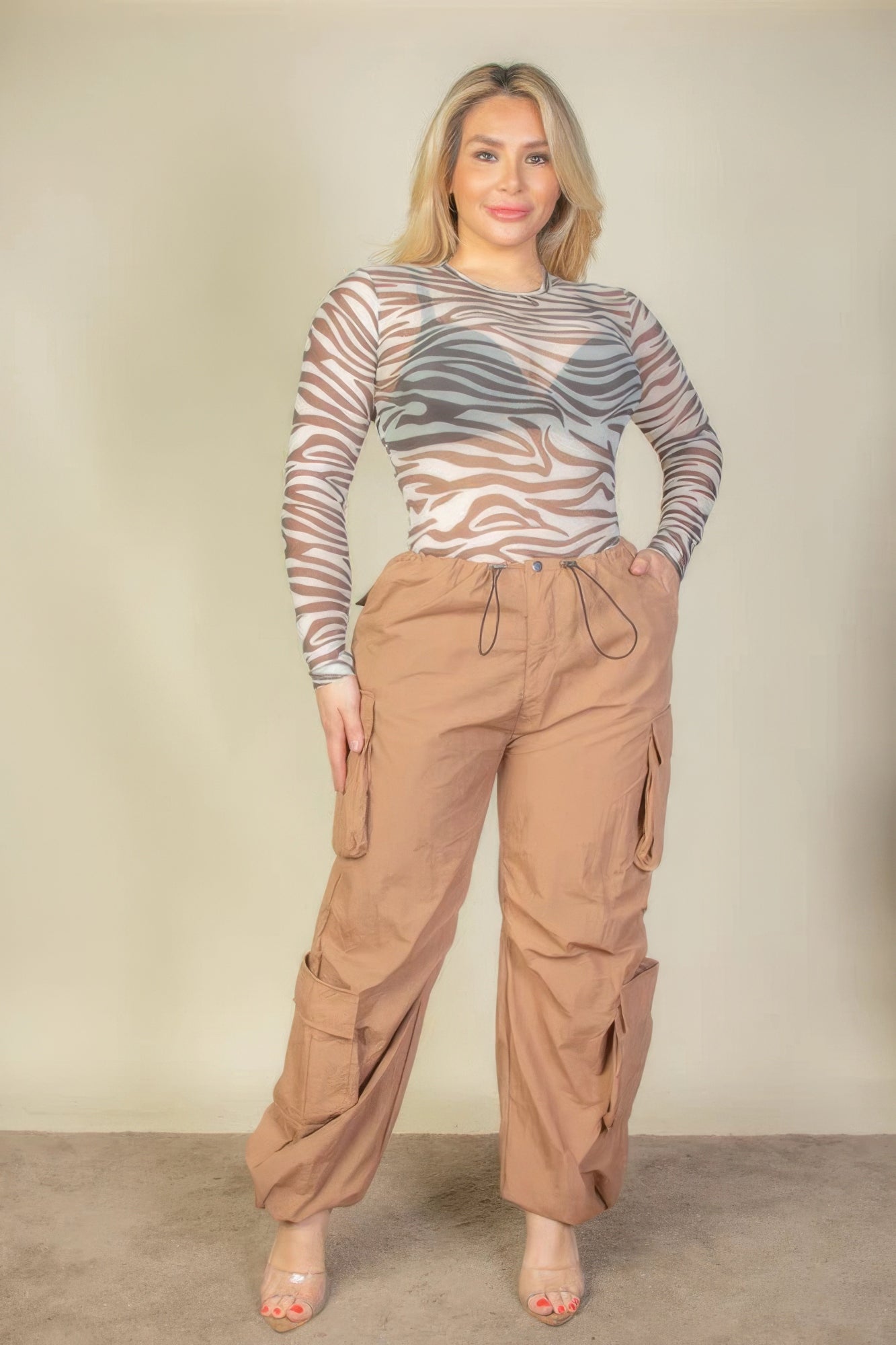 Plus Size Flap Pockets Drawstring Ruched Parachute Pants-Teresa&#39;s Fashionista LLC