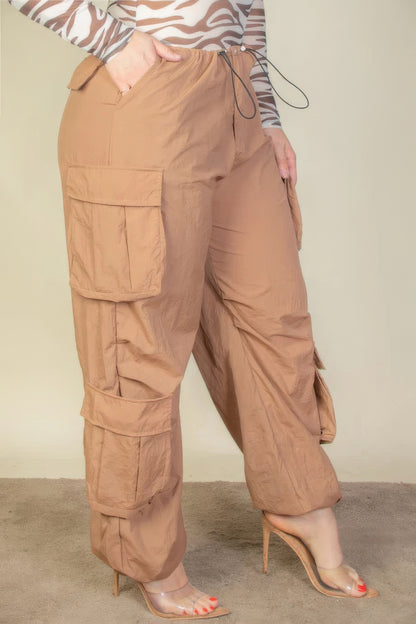 Plus Size Flap Pockets Drawstring Ruched Parachute Pants-Teresa&#39;s Fashionista LLC