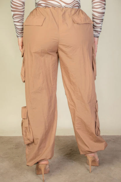 Plus Size Flap Pockets Drawstring Ruched Parachute Pants-Teresa&#39;s Fashionista LLC