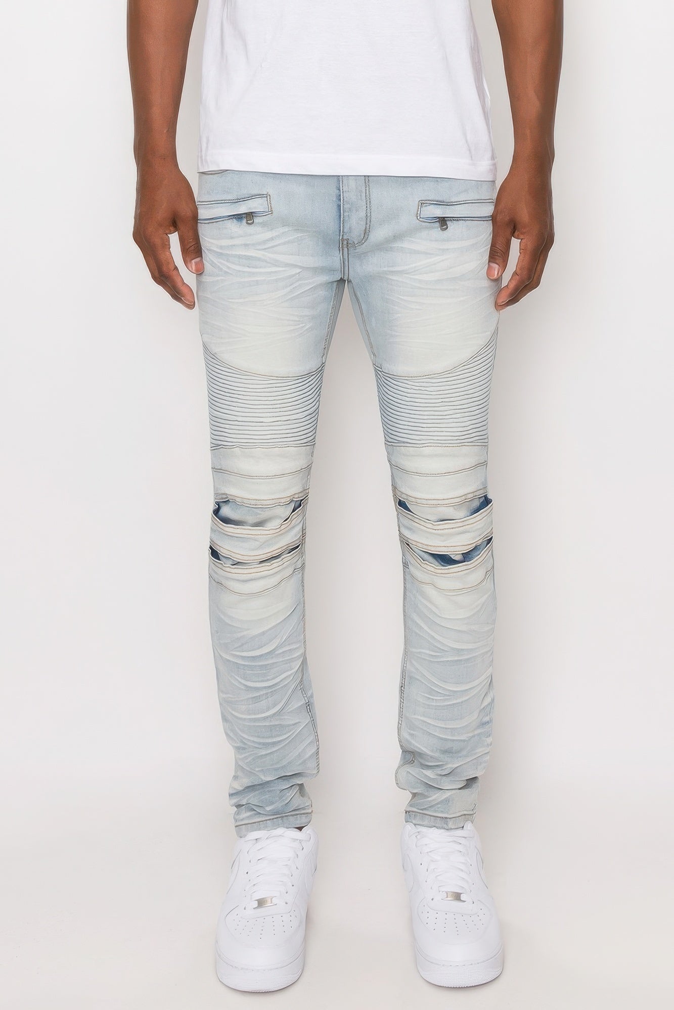 Men Creased Biker Denim Jeans-Teresa&#39;s Fashionista LLC