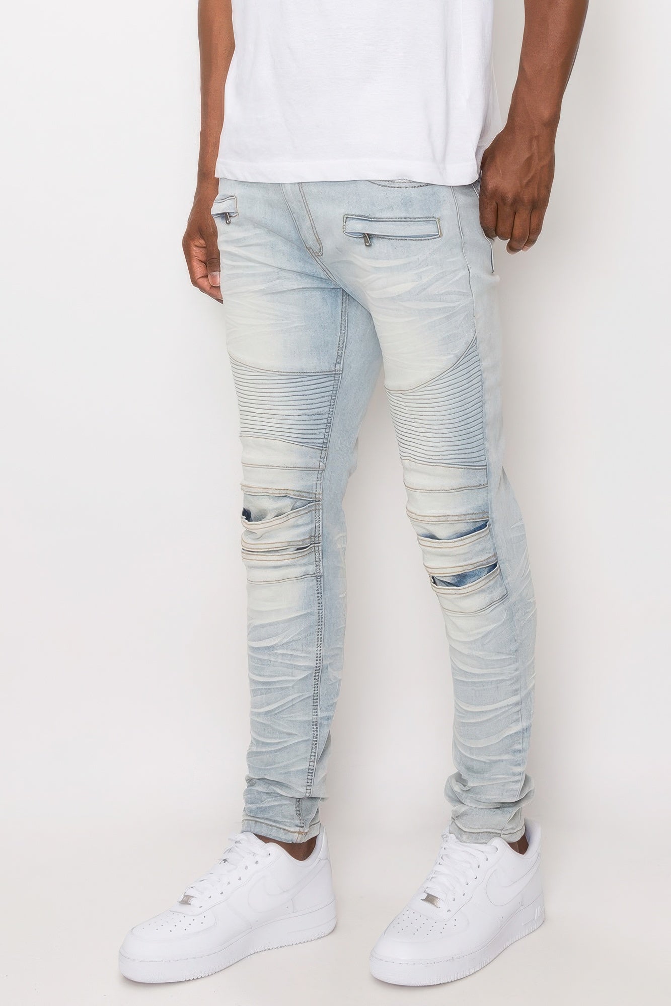 Men Creased Biker Denim Jeans-Teresa&#39;s Fashionista LLC