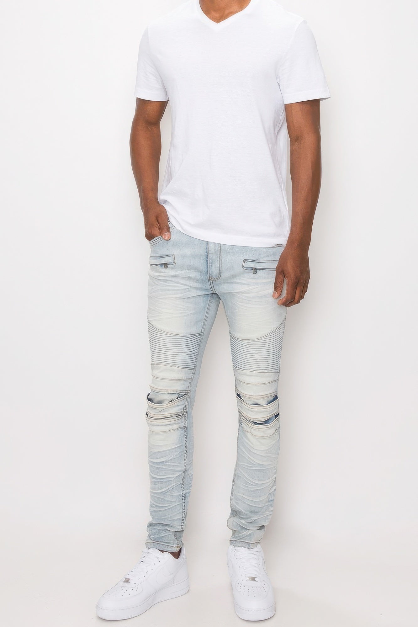 Men Creased Biker Denim Jeans-Teresa&#39;s Fashionista LLC