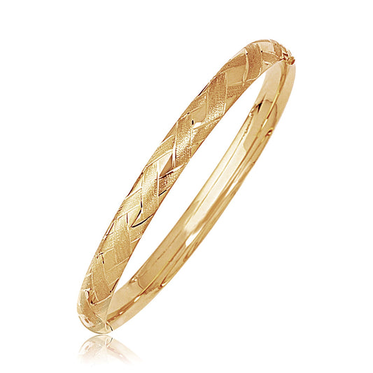 14k Yellow Gold Domed Bangle with a Weave Motif (6.00 mm)