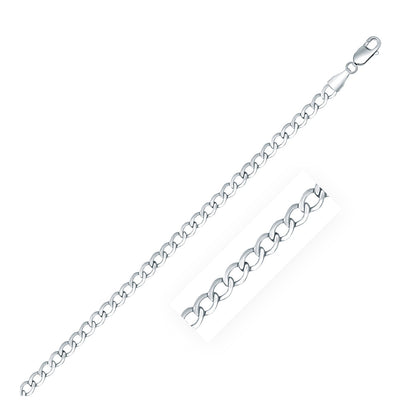 Rhodium Plated 3.7mm Sterling Silver Curb Style Chain (3.70 mm)