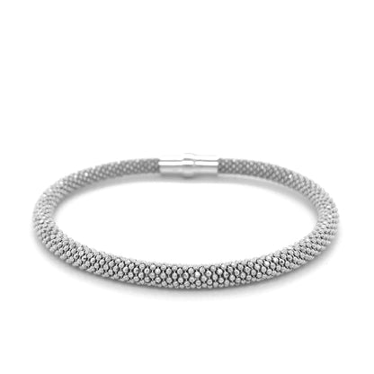 Sterling Silver Rhodium Plated Popcorn Motif Bangle (4.80 mm)