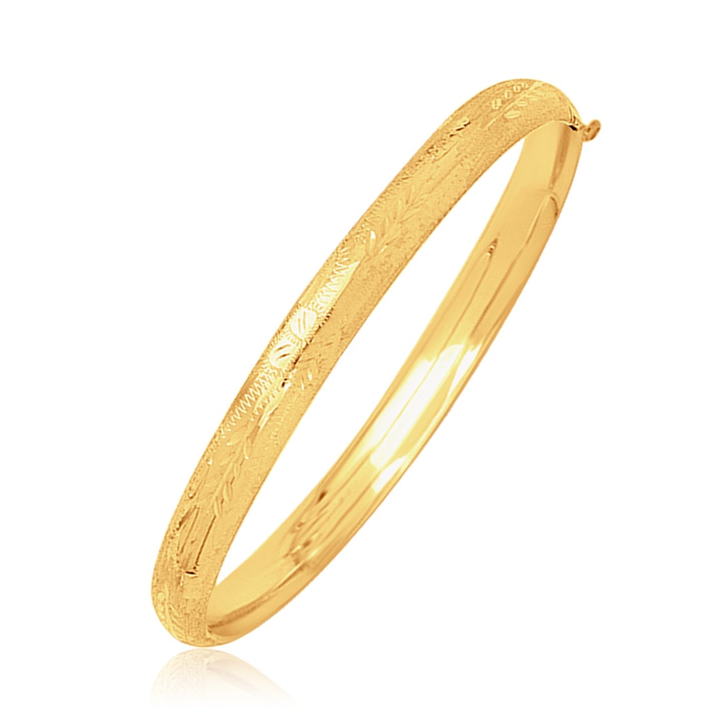 14k Yellow Gold Dome Motif Childrens Bangle with Diamond Cuts (5.50 mm)