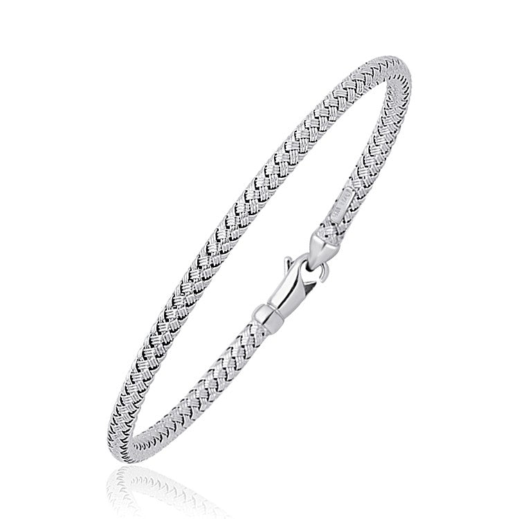 Fancy Weave Bangle in 14k White Gold (3.00 mm)-Teresa&#39;s Fashionista LLC