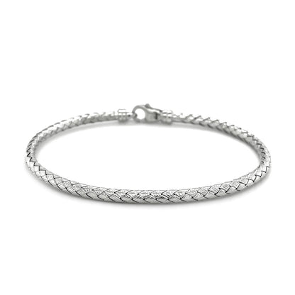 Fancy Weave Bangle in 14k White Gold (3.00 mm)-Teresa&#39;s Fashionista LLC