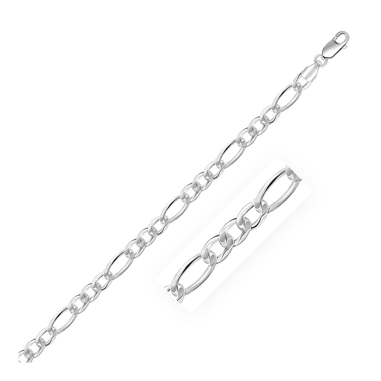 Rhodium Plated Sterling Silver Figaro Style Chain (5.40 mm)-Teresa&#39;s Fashionista LLC