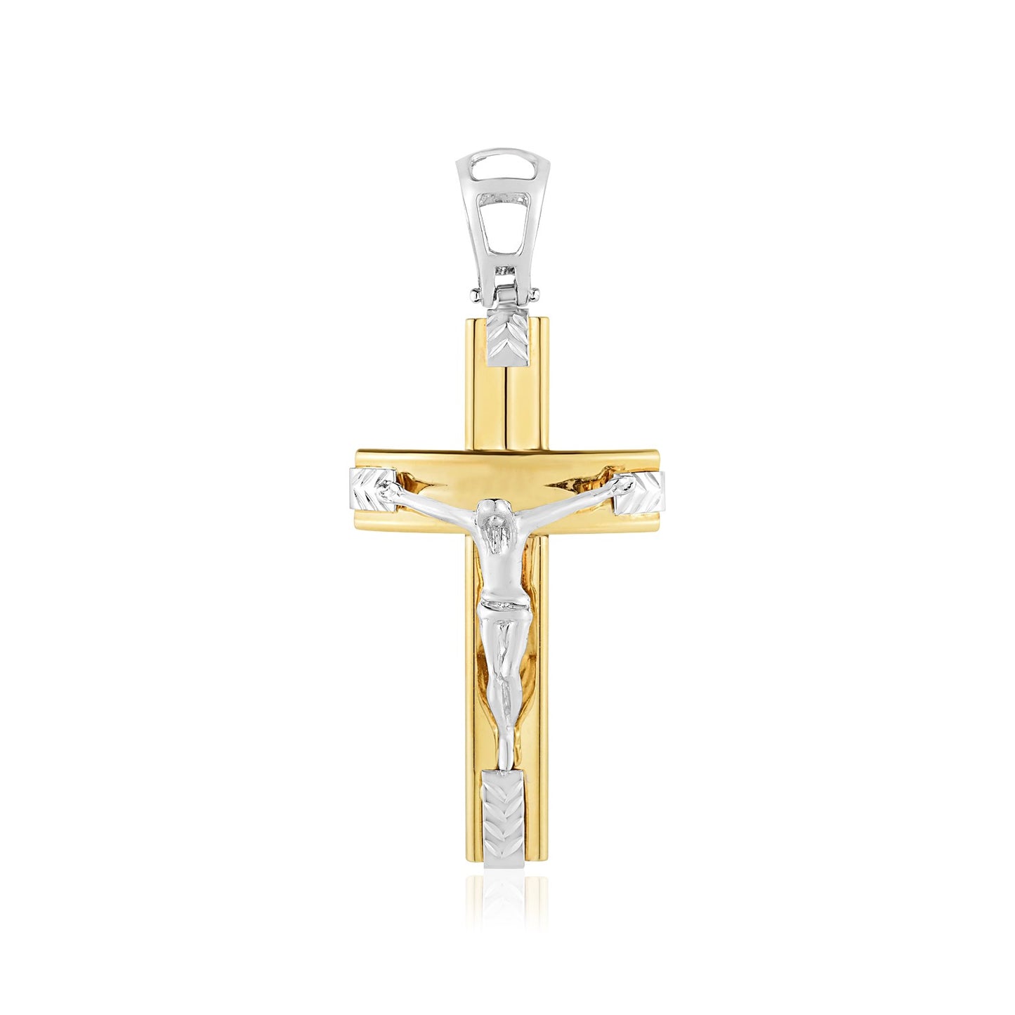 14k Two Tone Gold High Polish Diamond Cut Cross Pendant