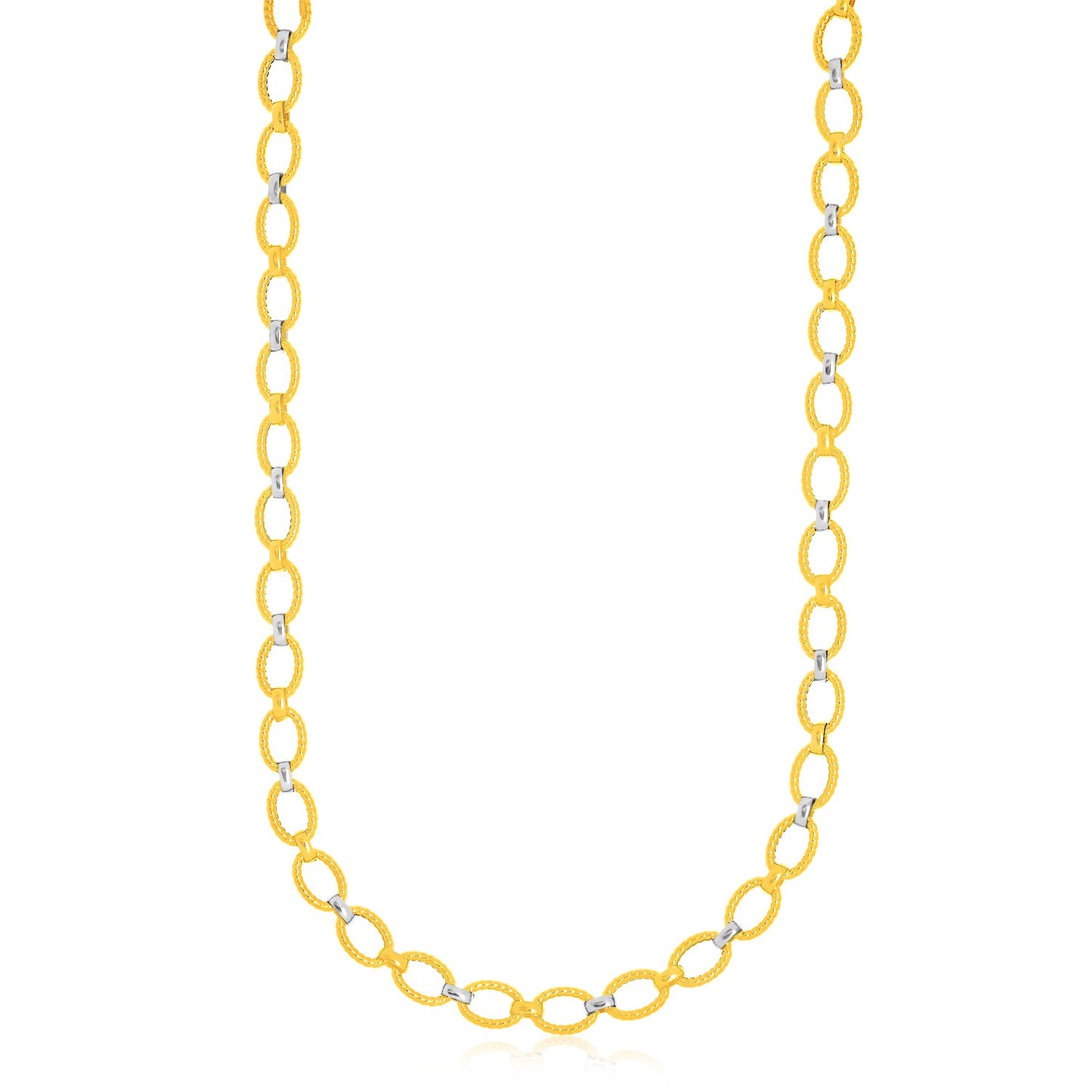 14k Two-Tone Gold Multi-Textured Oval Link Fancy Necklace-Teresa&#39;s Fashionista LLC