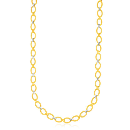 14k Two-Tone Gold Multi-Textured Oval Link Fancy Necklace-Teresa&#39;s Fashionista LLC