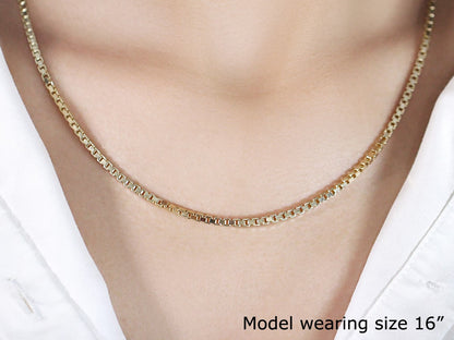 14k Yellow Gold Semi Solid Box Chain (2.50 mm)-Teresa&#39;s Fashionista LLC