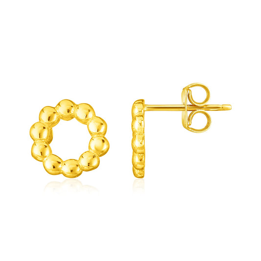 14K Yellow Gold Beaded Circle Earrings(6.8mm)