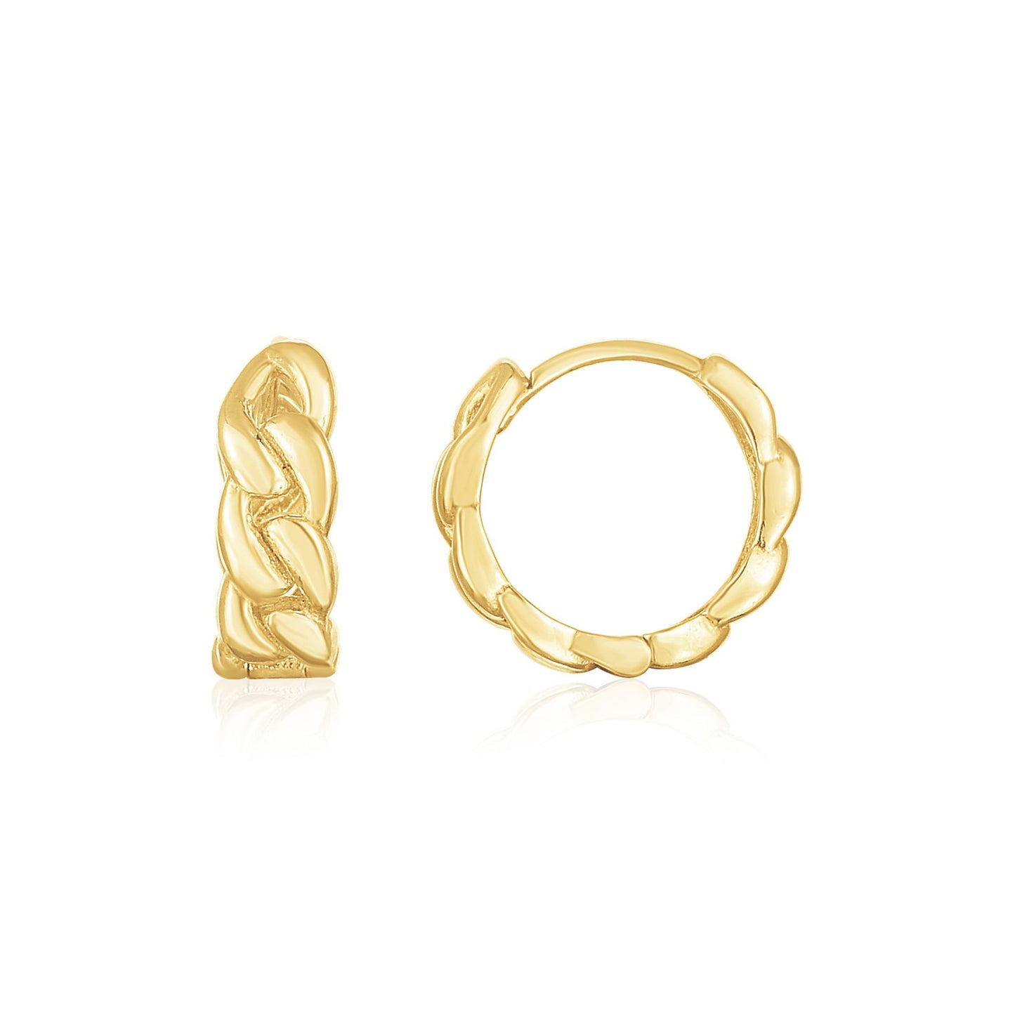 14K Yellow Gold Thick Curb Chain Huggie Hoop Earrings(4.2x12.4mm)-Teresa&#39;s Fashionista LLC