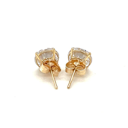 14k Yellow Gold Stud Earrings with White Hue Faceted Cubic Zirconia(7mm)