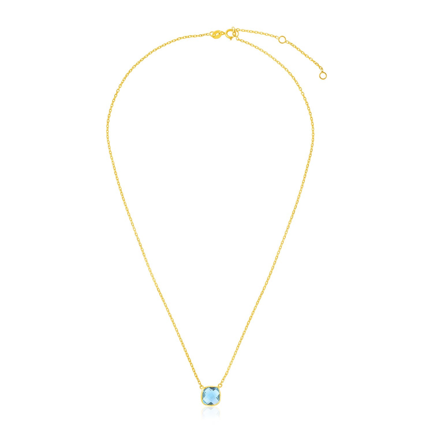 14k Yellow Gold 17 inch Necklace with Cushion Blue Topaz-Teresa&#39;s Fashionista LLC