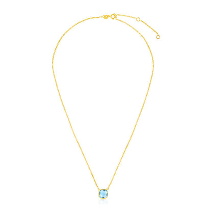 14k Yellow Gold 17 inch Necklace with Cushion Blue Topaz-Teresa&#39;s Fashionista LLC