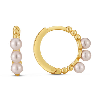 14k Yellow Gold Pearl Huggie Earrings-Teresa&#39;s Fashionista LLC