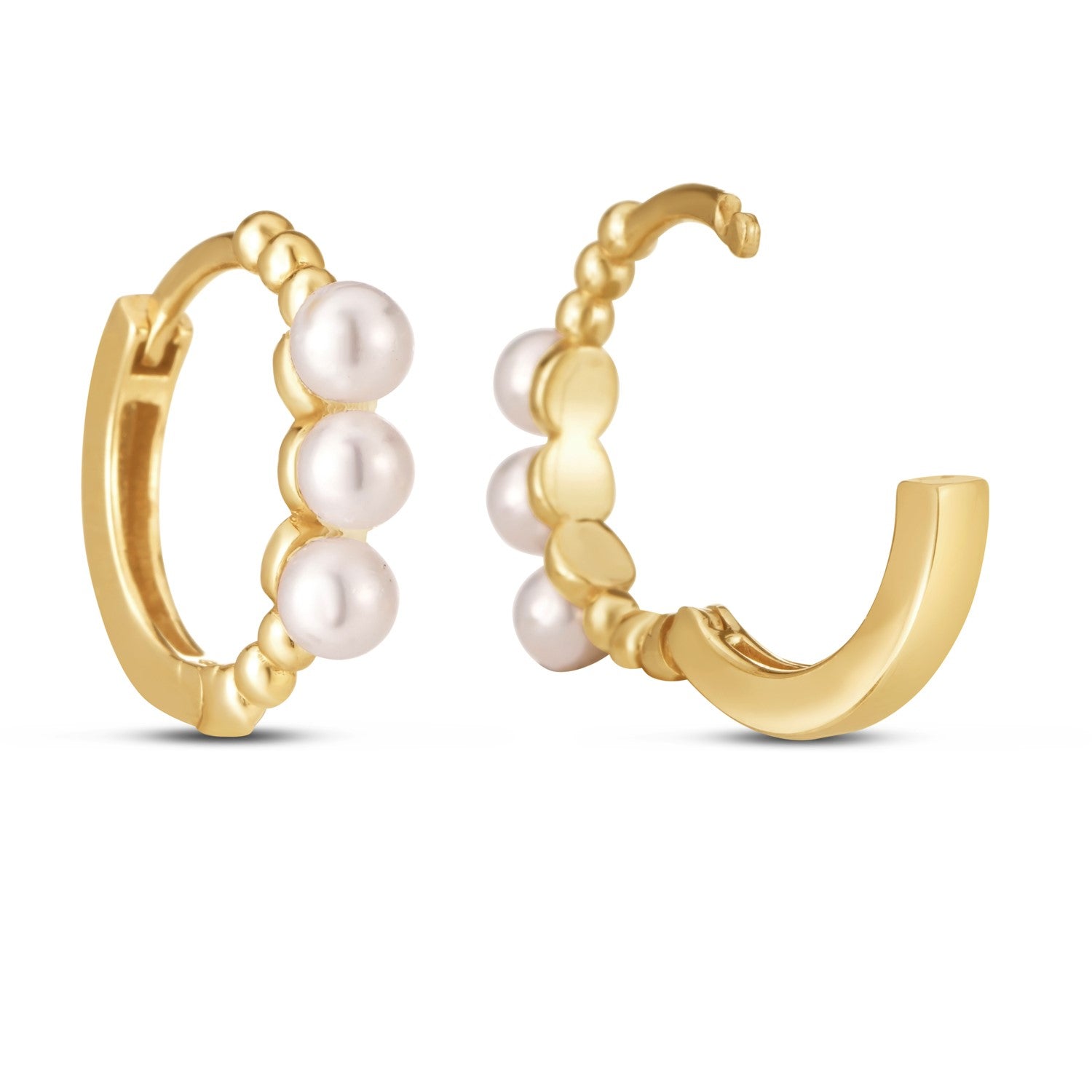 14k Yellow Gold Pearl Huggie Earrings-Teresa&#39;s Fashionista LLC