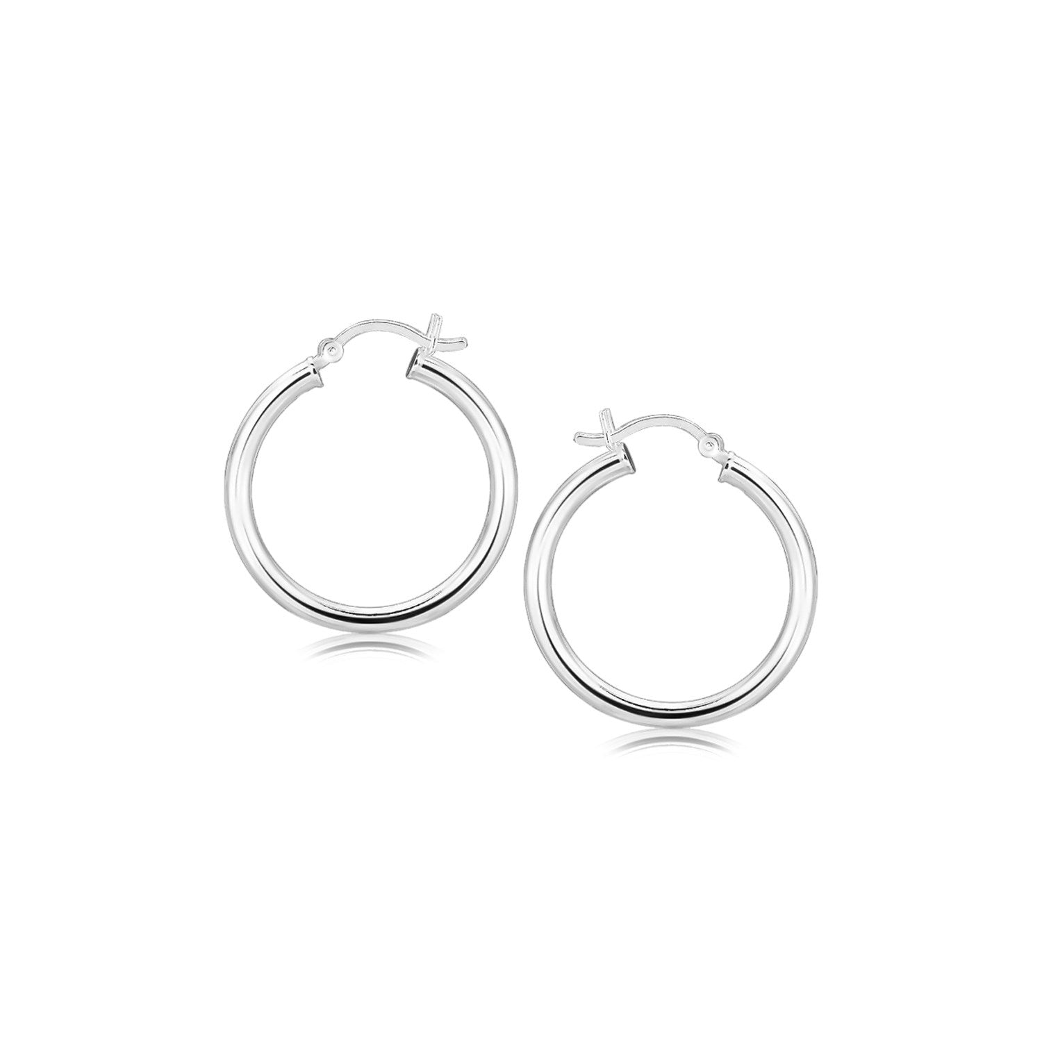 Sterling Silver Rhodium Plated Polished Look Hoop Earrings (3x25mm)-Teresa&#39;s Fashionista LLC