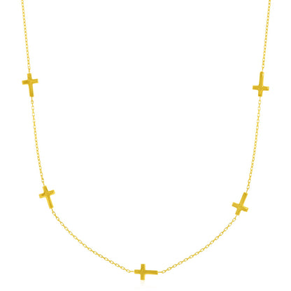 14k Yellow Gold Chain Necklace with Cross Stations-Teresa&#39;s Fashionista LLC