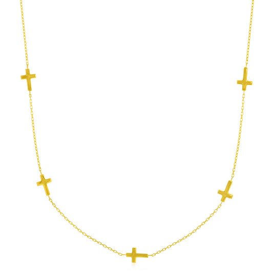 14k Yellow Gold Chain Necklace with Cross Stations-Teresa&#39;s Fashionista LLC