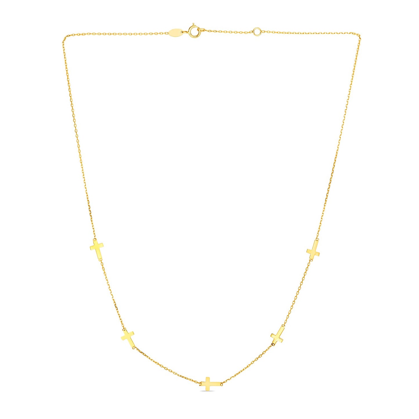 14k Yellow Gold Chain Necklace with Cross Stations-Teresa&#39;s Fashionista LLC