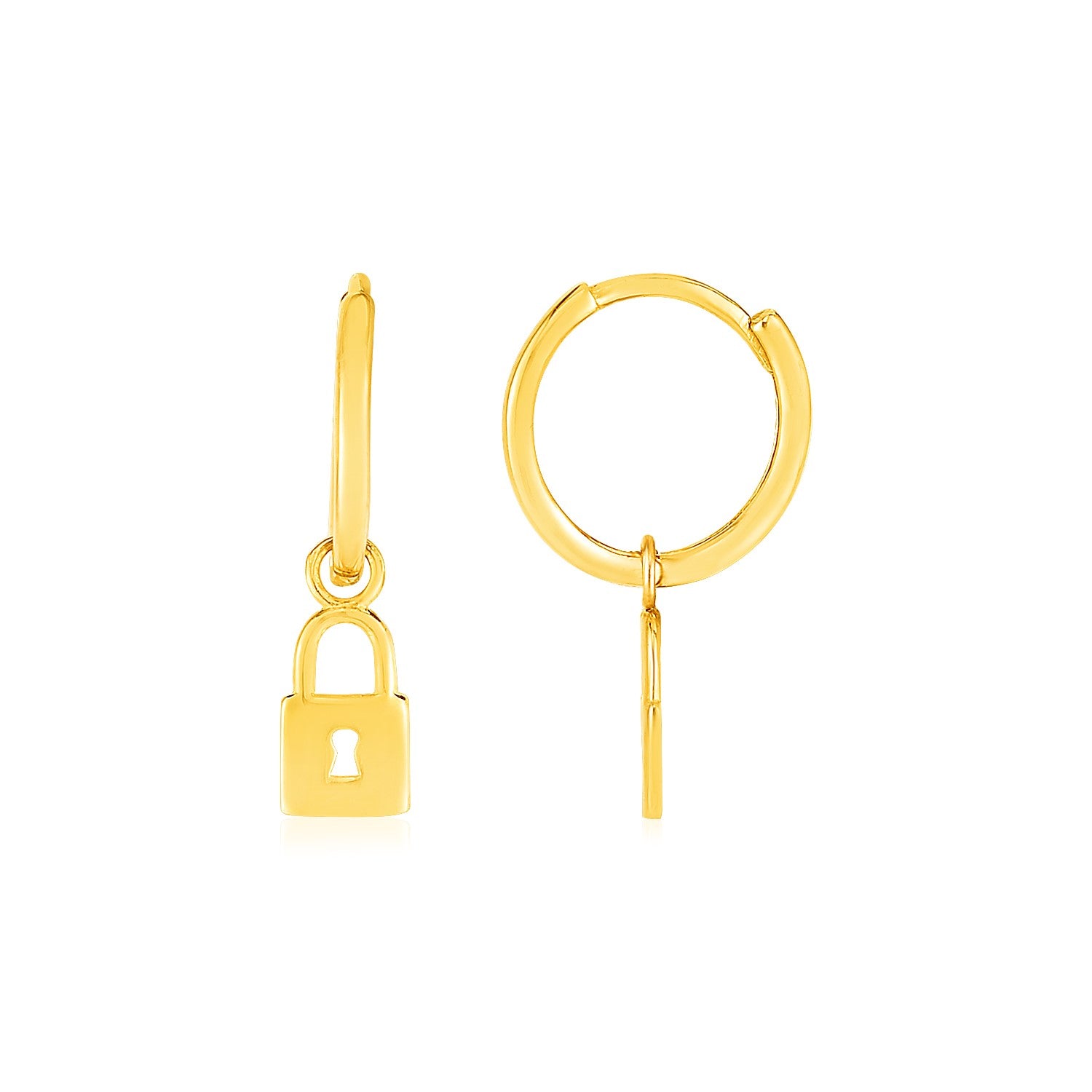 14k Yellow Gold Huggie Style Hoop Earrings with Padlock Drops-Teresa&#39;s Fashionista LLC