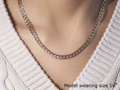 14k Two Tone Gold Pave Curb Chain (5.70 mm)-Teresa&#39;s Fashionista LLC