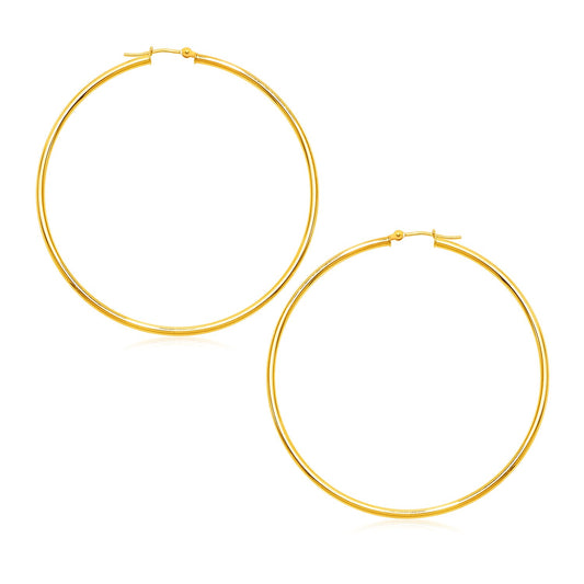 14k Yellow Gold Polished Large Round Hoop Earrings(2x60mm)