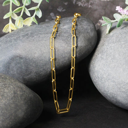 14K Yellow Gold Wide Paperclip Chain (3.20 mm)-Teresa&#39;s Fashionista LLC